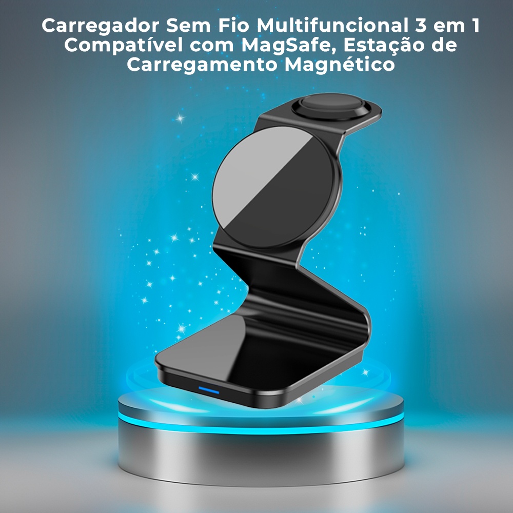 Carregador Magnético 3 in 1 Pisen Tp-c75 Sem Fio Preto