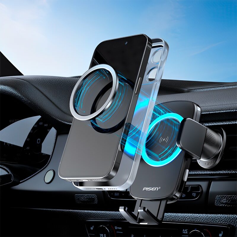 Carregador Carro Wireless Pisen TP-C69 15W p/Carro Preto