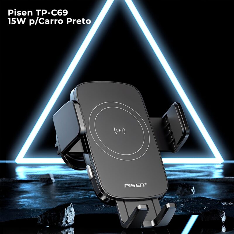 Carregador Carro Wireless Pisen TP-C69 15W p/Carro Preto