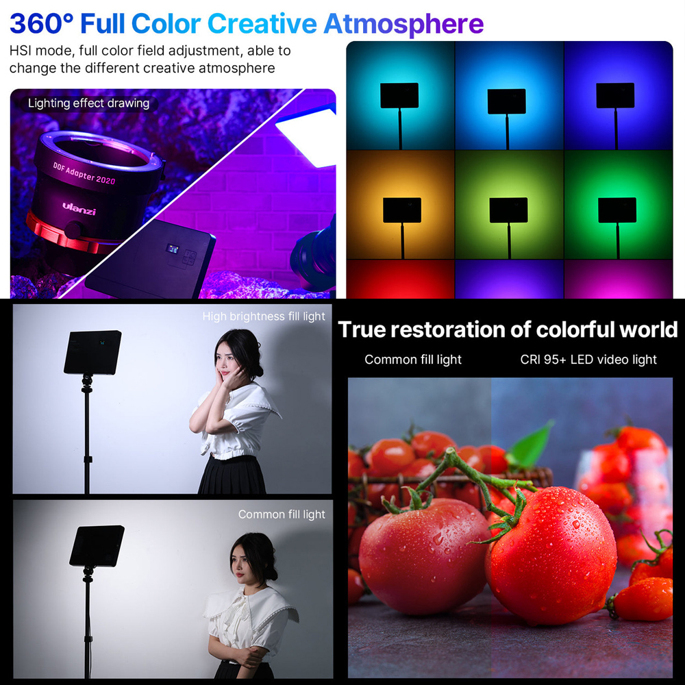 Luz de Led Vídeo Rgb Ulanzi 10" 15W 2500K-9000K Preta