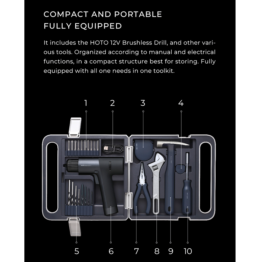 Kit de Ferramentas Multifuncional Hoto 9 Peças 12V Cinza