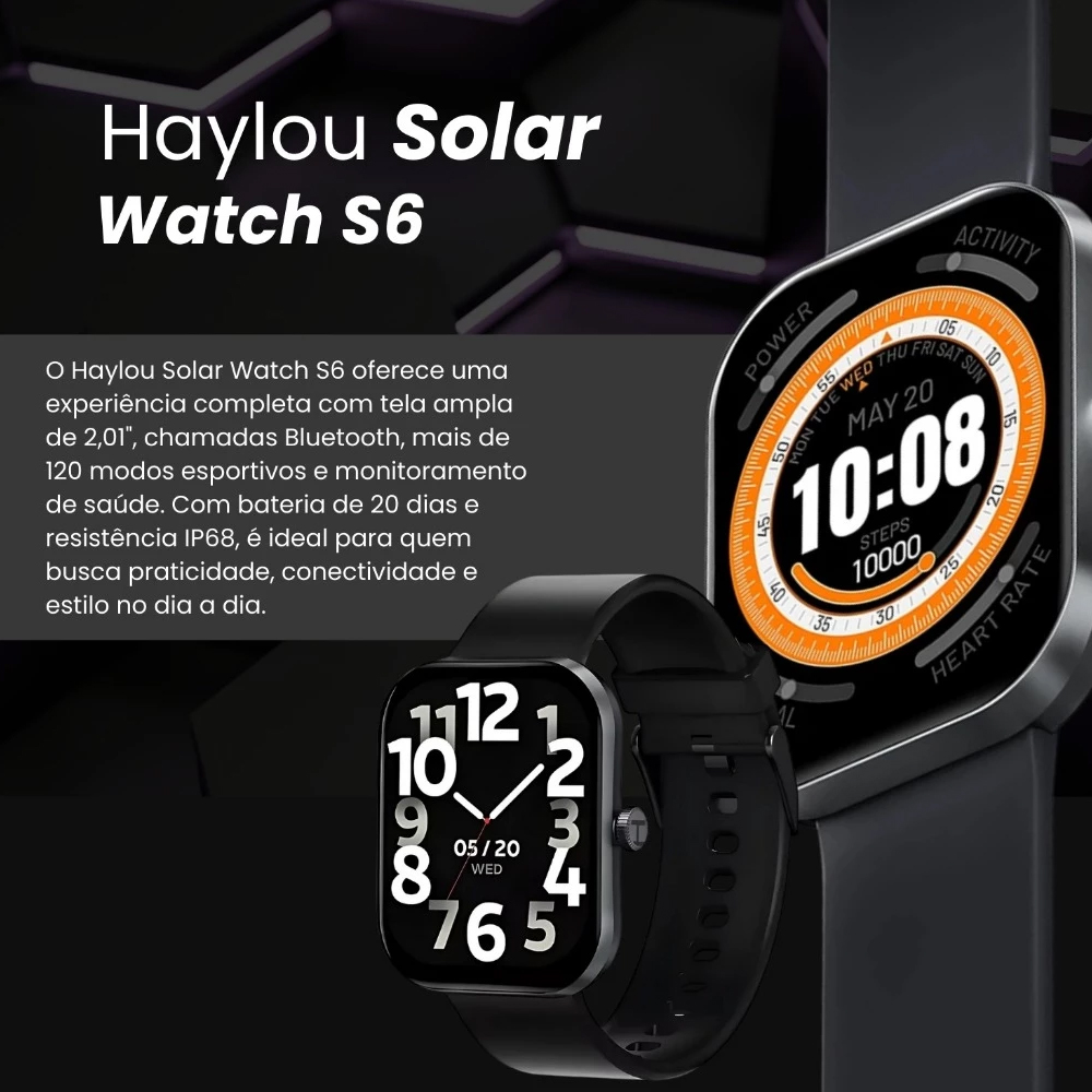 Relógio Smartwatch Haylou S6 BT 5.3 Tela 2,1 pol. Preto