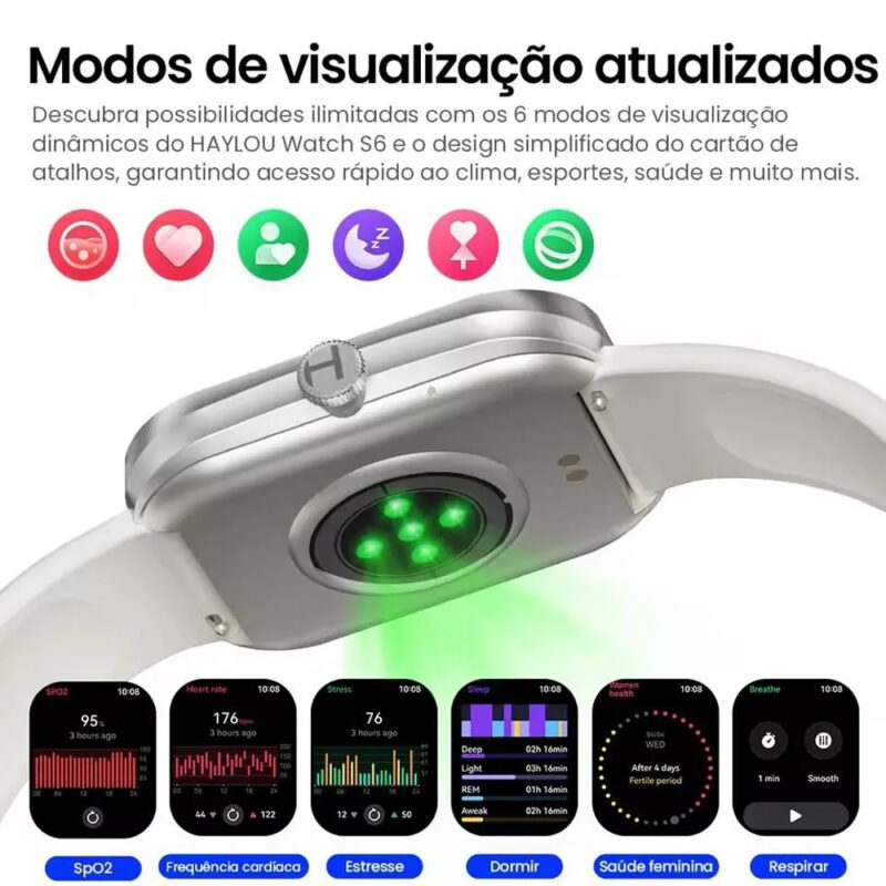 Relógio Smartwatch Haylou S6 BT 5.3 Tela 2,1 pol. Prata