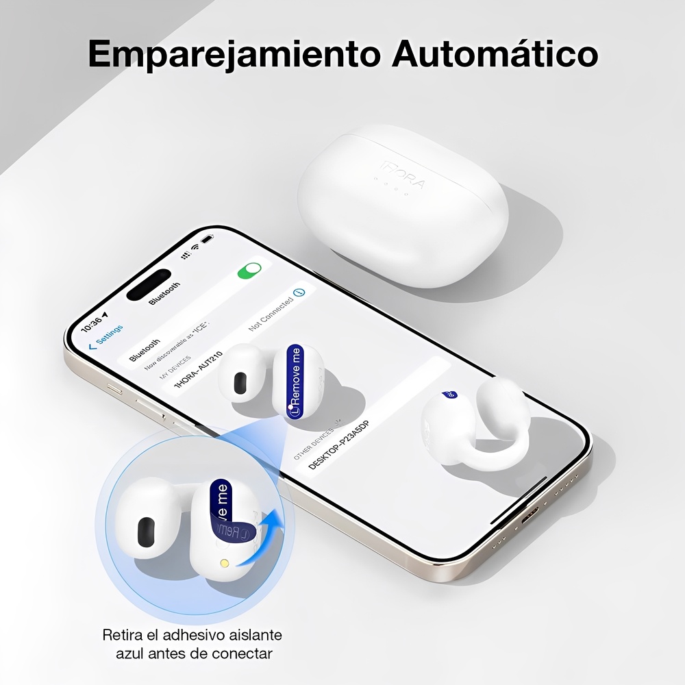 Fone de Ouvido Sem Fio 1Hora BT 5.3 Clipe Orelha Branco