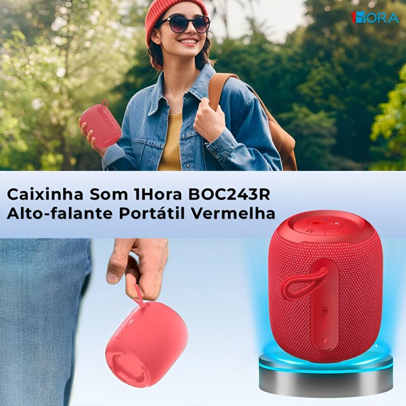 Caixinha Som 1Hora Boc243 Alto-falante Portátil Vermelha