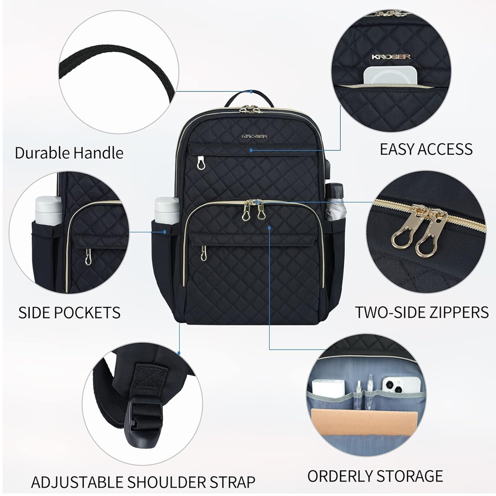 Mochila Feminina Kroser Laptop 15.6 Viagem Negócio Preta