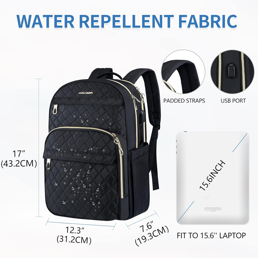 Mochila Feminina Kroser Laptop 15.6 Viagem Negócio Preta