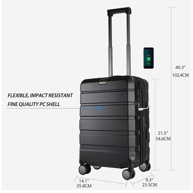 Mala de Bordo Mão/Viagem Kroser 20" Rígida 4 Rodas Preta