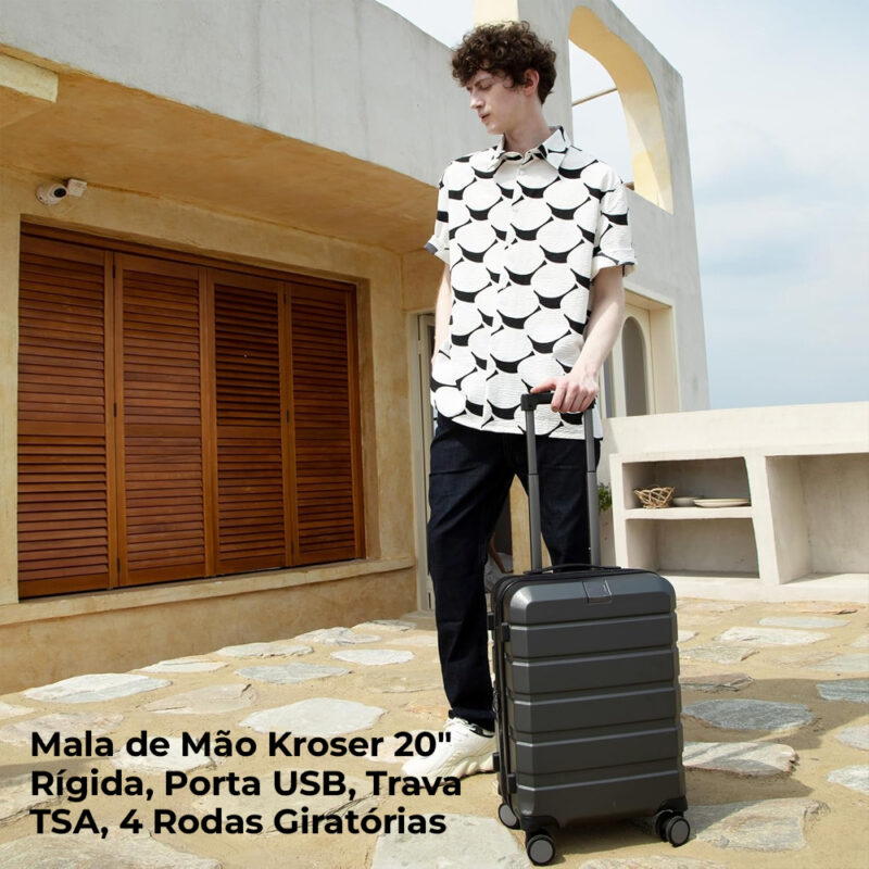 Mala de Bordo Mão/Viagem Kroser 20" Rígida 4 Rodas Cinza