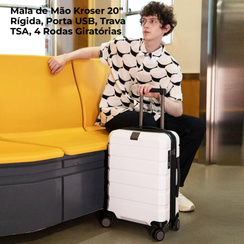 Mala Mão Bordo/Viagem Kroser 20" Rígida 4 Rodas Branca
