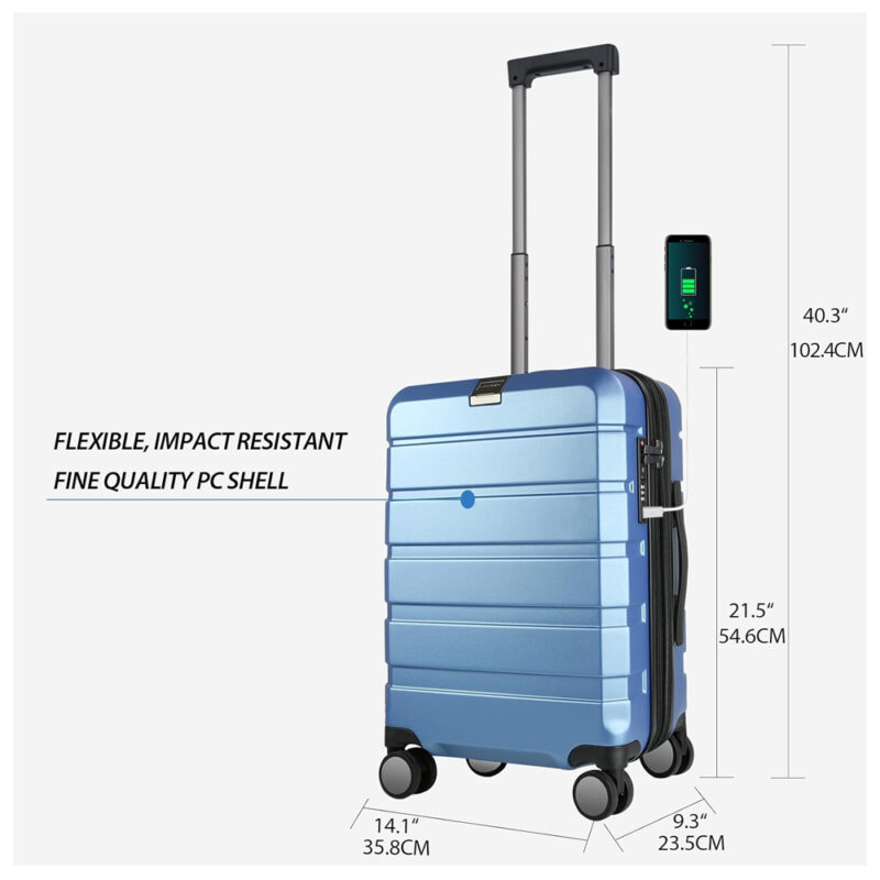 Mala de Mão/Viagem Kroser 20" Rígida 4 Rodas Azul Light