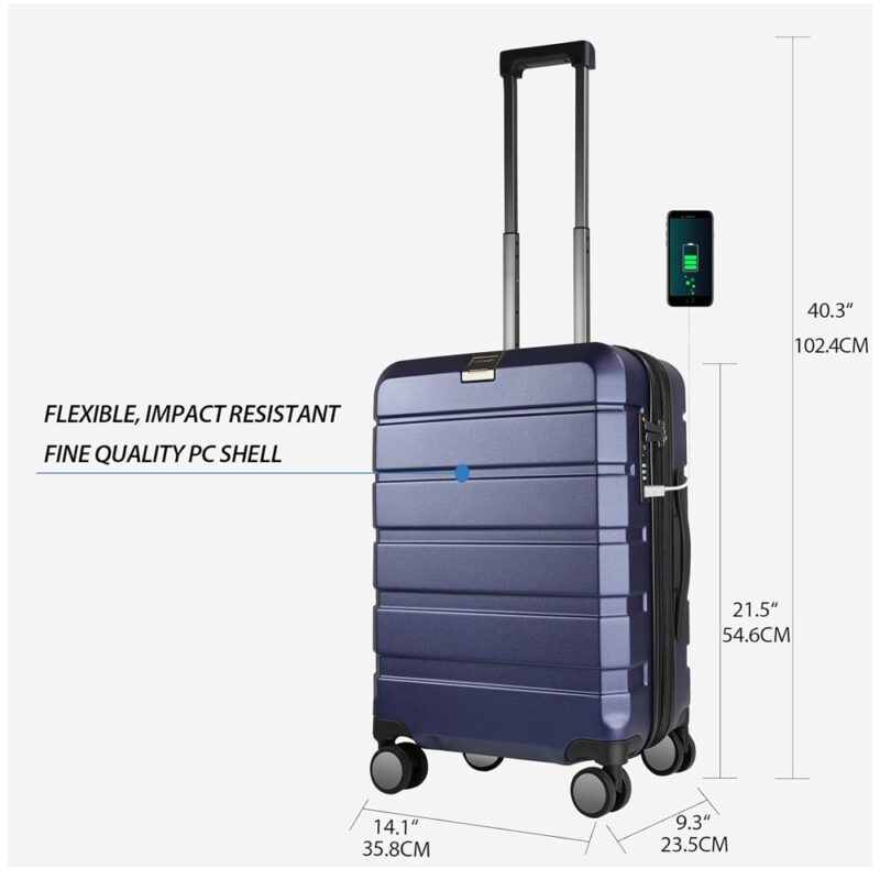 Mala de Bordo Mão/Viagem Kroser 20" Rígida 4 Rodas Navy