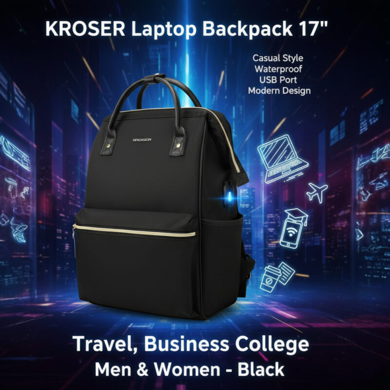Mochila Kroser para Laptop 17" Impermeável, Casual Preta