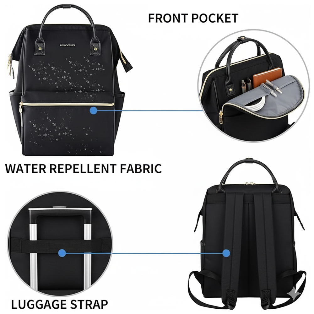Mochila Kroser para Laptop 17" Impermeável, Casual Preta