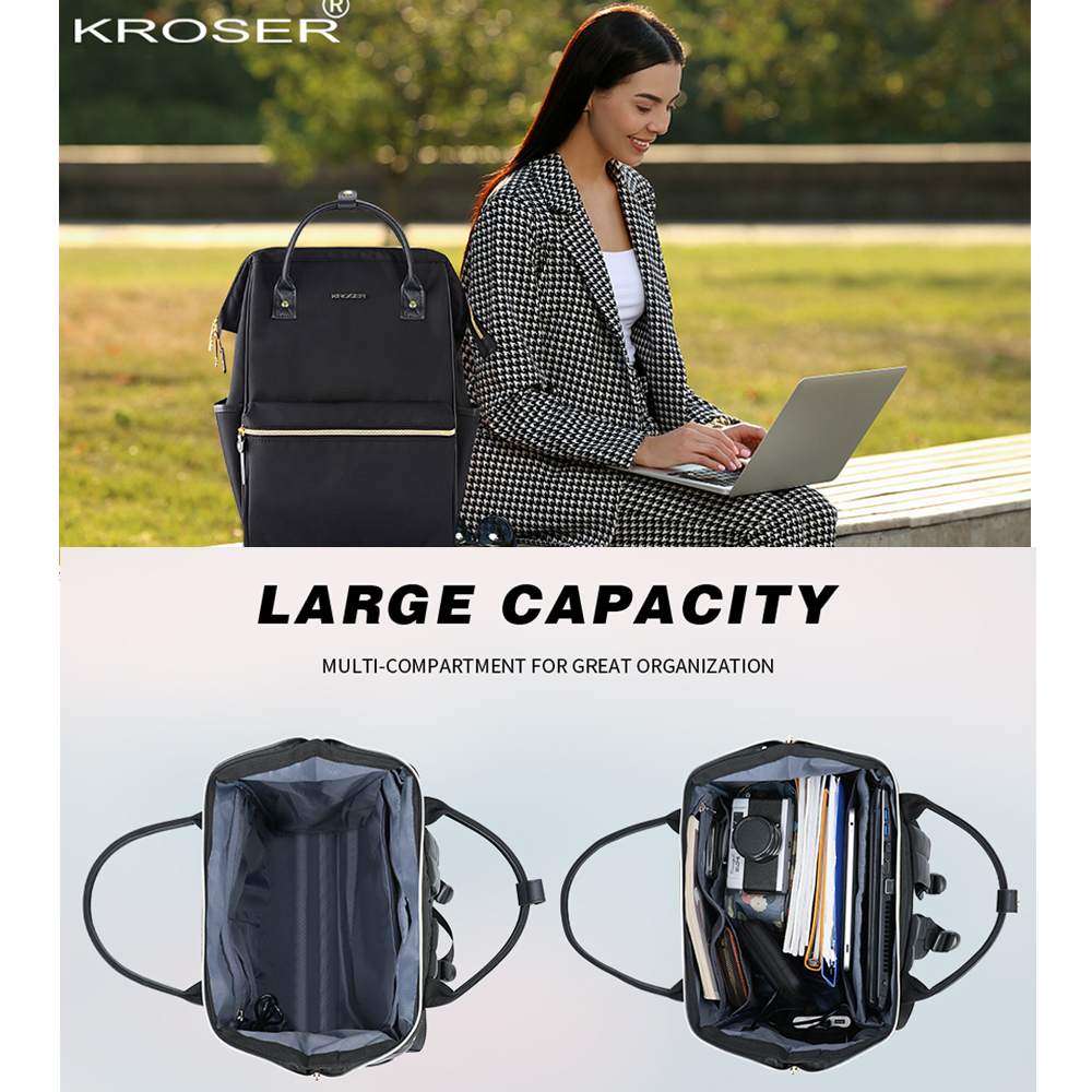 Mochila Kroser para Laptop 17" Impermeável, Casual Preta