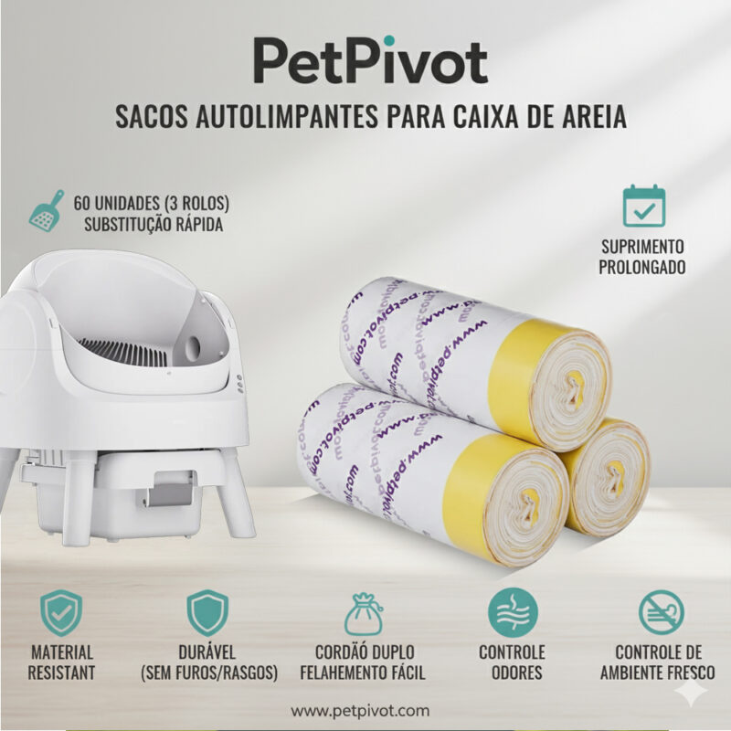 PetPivot Sacos Autolimpantes Caixa Areia Gatos 3 Rolos