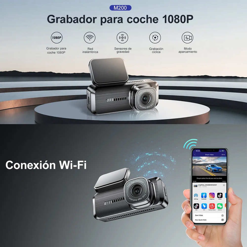 Câmera Painel Azdome M200 Full HD Dash Cam WiFi 150°