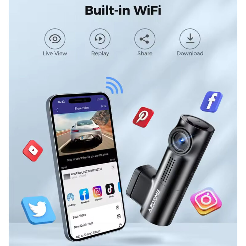 Câmera Painel Azdome WiFi Dash Cam FHD 1080P Carros M330