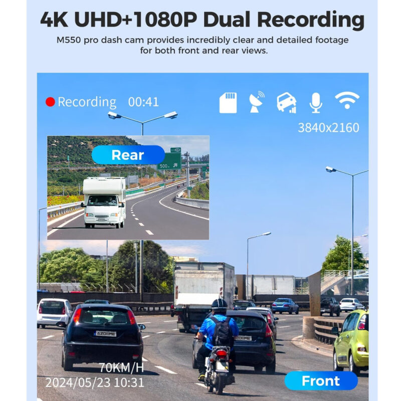 Câmera Painel Azdome M550 Pro 4K 1080P Dash Cam WiFi