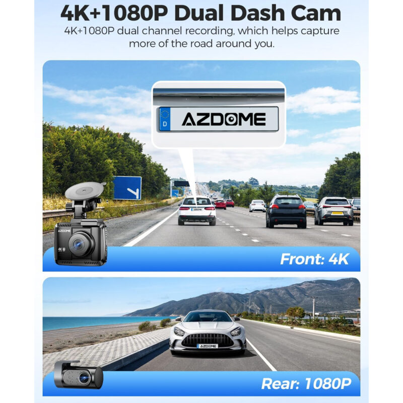 Câmera Painel Azdome 4K 1080P Wi-Fi Frente e Traseira