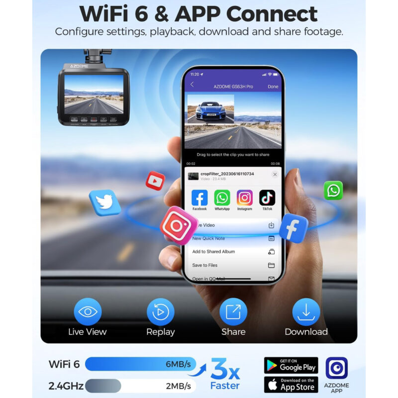 Câmera Painel Azdome 4K 1080P Wi-Fi Frente e Traseira