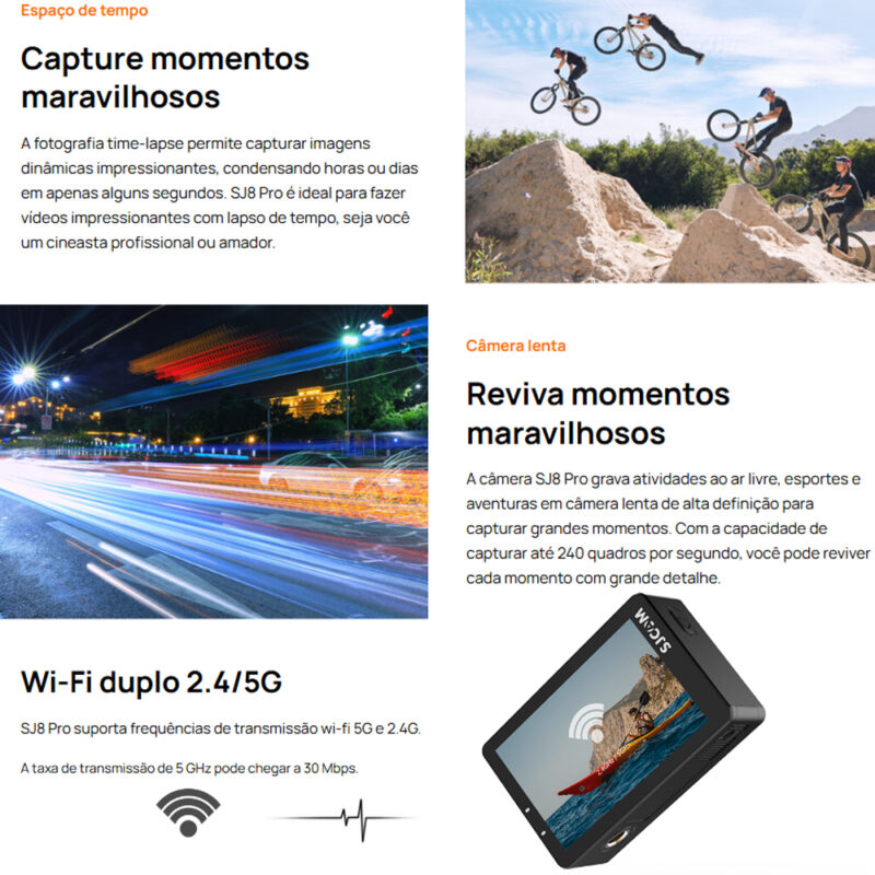 Câmera de Ação Sjcam SJ8 Pro 4K60Fps Estabilização Wi-Fi