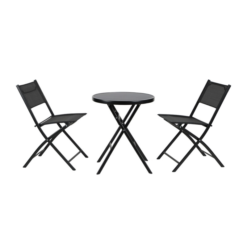 Mesa Jantar Vidro Redonda Life com 2 Cadeiras Dobráveis