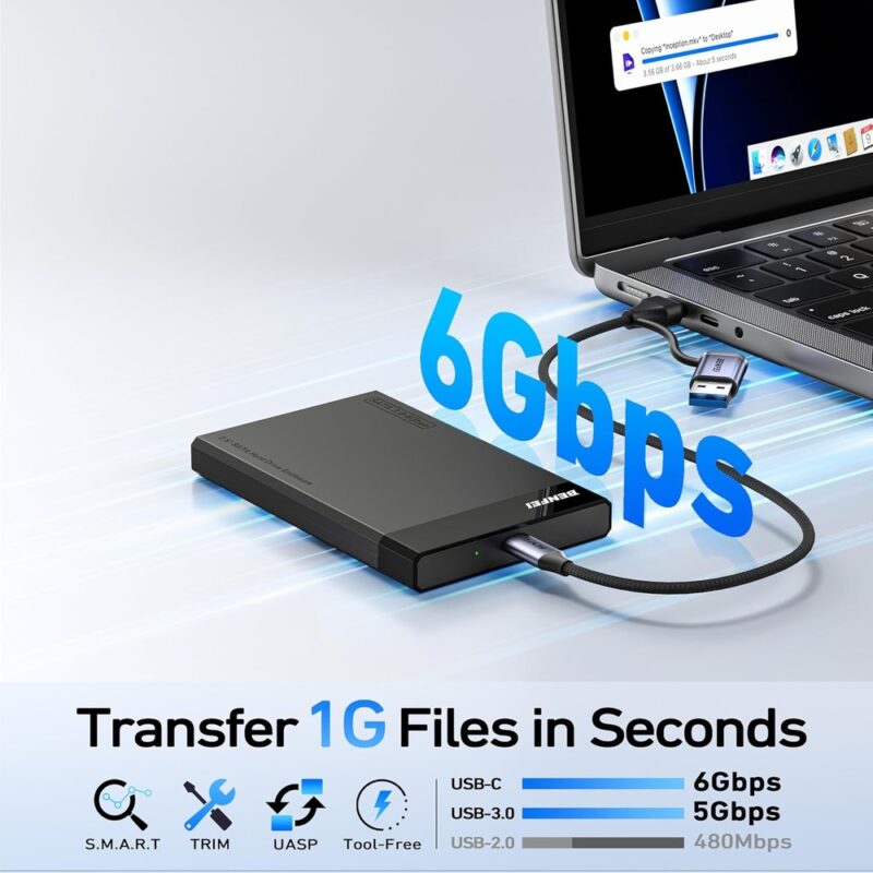 Benfei Case Hd/Ssd 2.5 Sata p/Usb Sem Ferramentas Preto