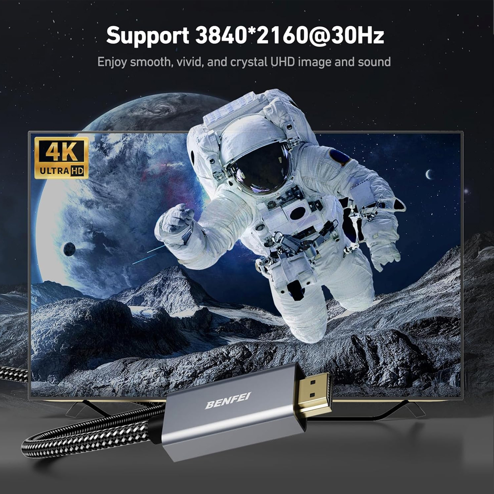 Benfei Cabo Displayport Para Hdmi 4K 3m Nylon Alumínio
