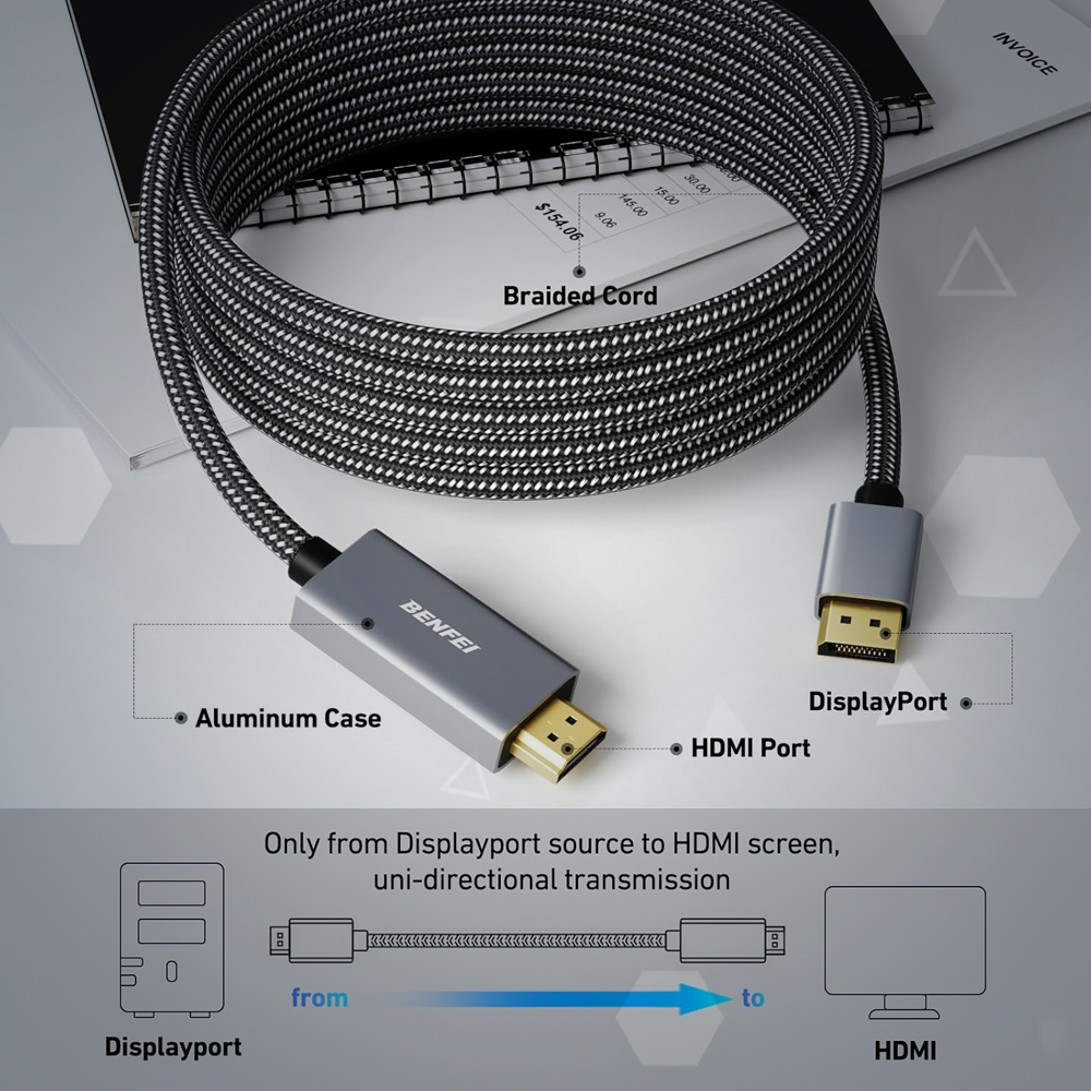 Benfei Cabo Displayport Para Hdmi 4K 3m Nylon Alumínio