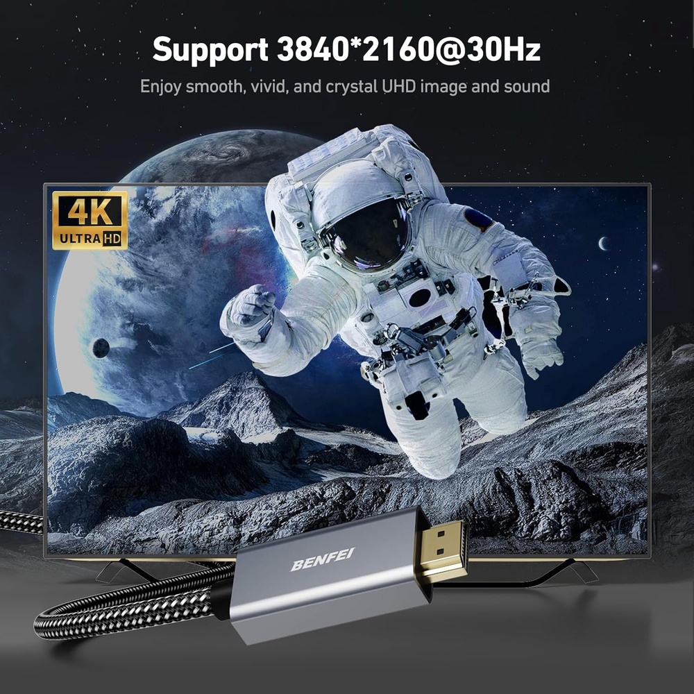 Cabo DisplayPort Para HDMI 4K 4,5M Benfei Nylon Alumínio