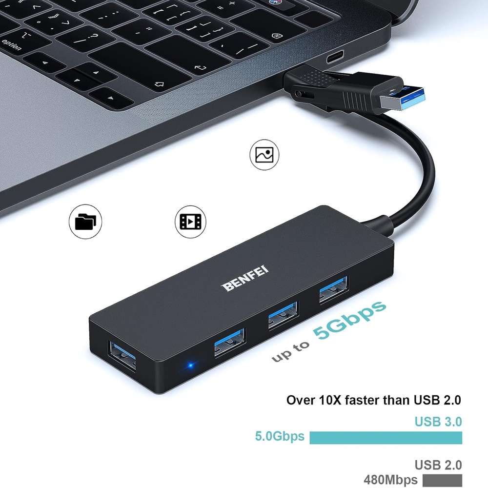 Benfei Hub USB 3.0 4 Portas Ultra Fino 5Gbps Para PC