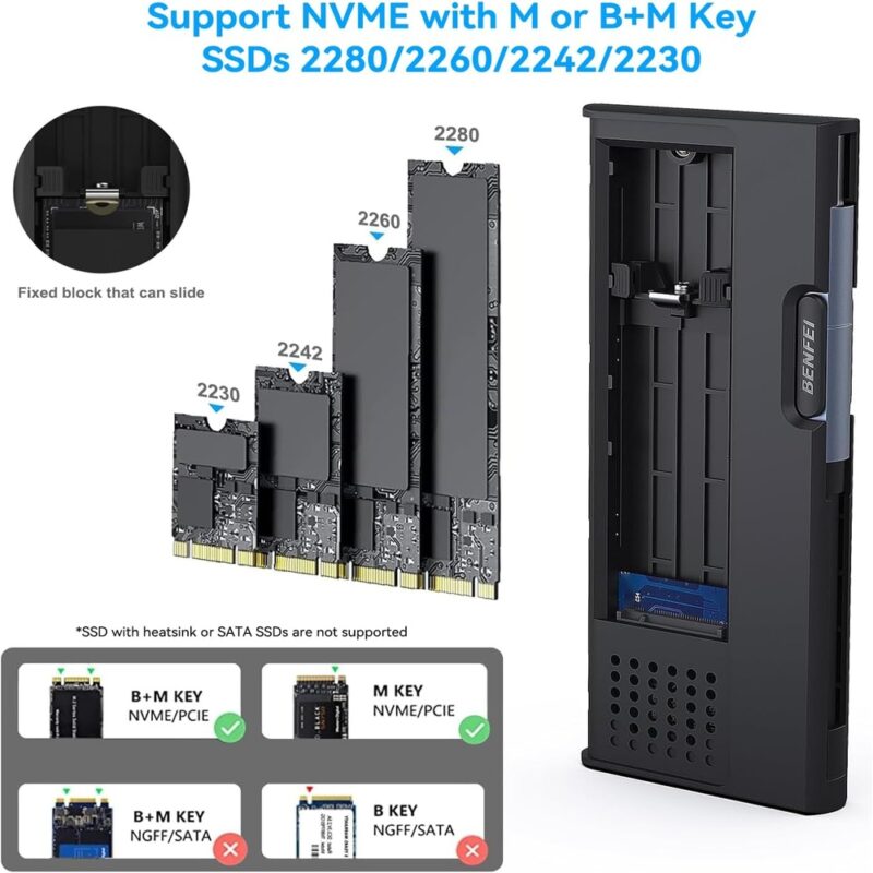 Case Ssd M.2 NVMe Sata Benfei Usb-C 10Gbps Cabo Oculto