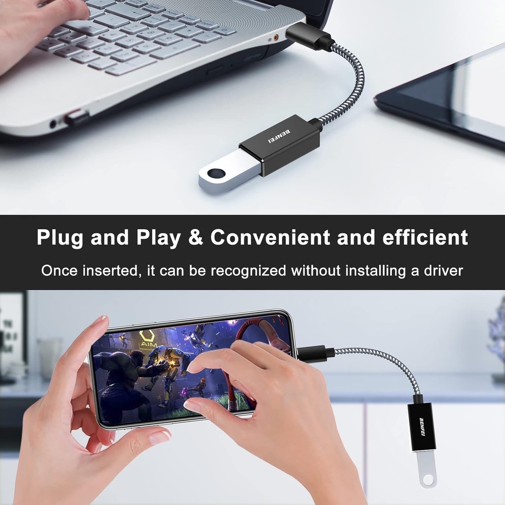 Benfei Adaptador USB Tipo C pra USB 3.0 Fêmea 2 Unidades