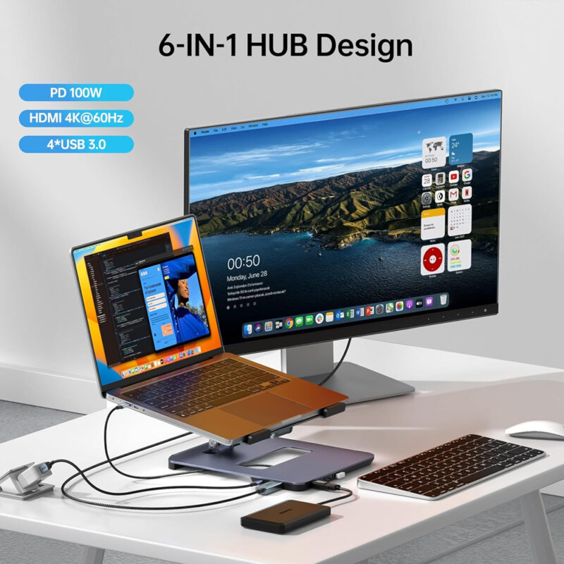 Benfei Suporte Notebook Dock USB-C 6 Em 1 HDMI 4K 60Hz