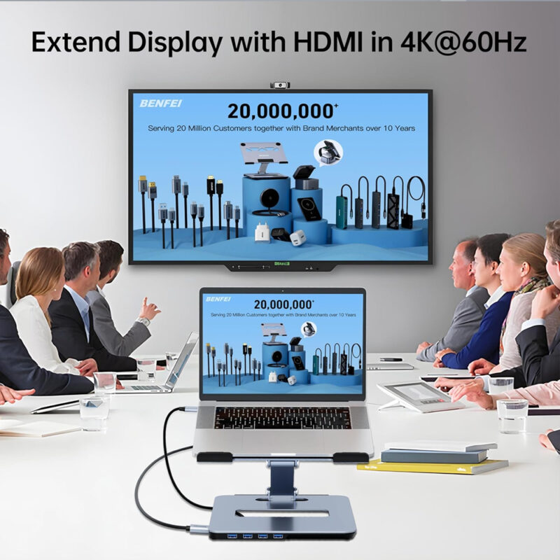 Benfei Suporte Notebook Dock USB-C 6 Em 1 HDMI 4K 60Hz