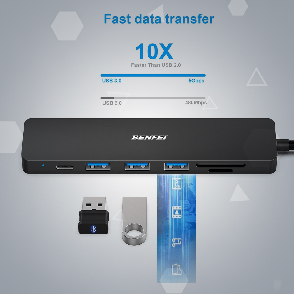 Benfei USB-C Hub 7 Em 1 HDMI 4K USB 3.0 SD TF PD Tipo C