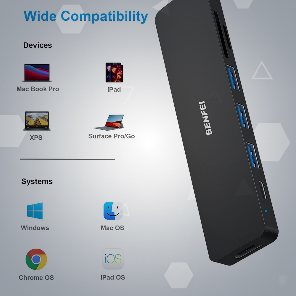 Benfei USB-C Hub 7 Em 1 HDMI 4K USB 3.0 SD TF PD Tipo C