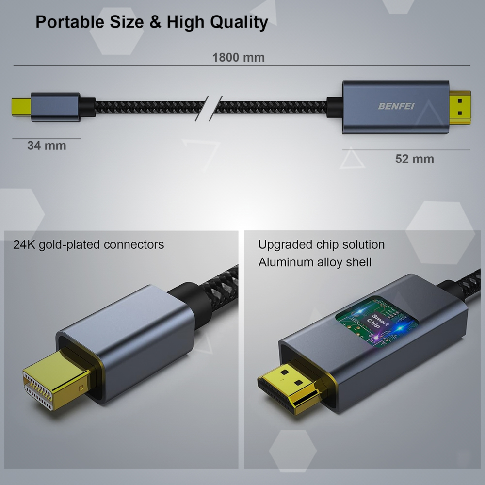 Cabo Mini DisplayPort p/HDMI 4K30Hz 0,9M Benfei MacBook