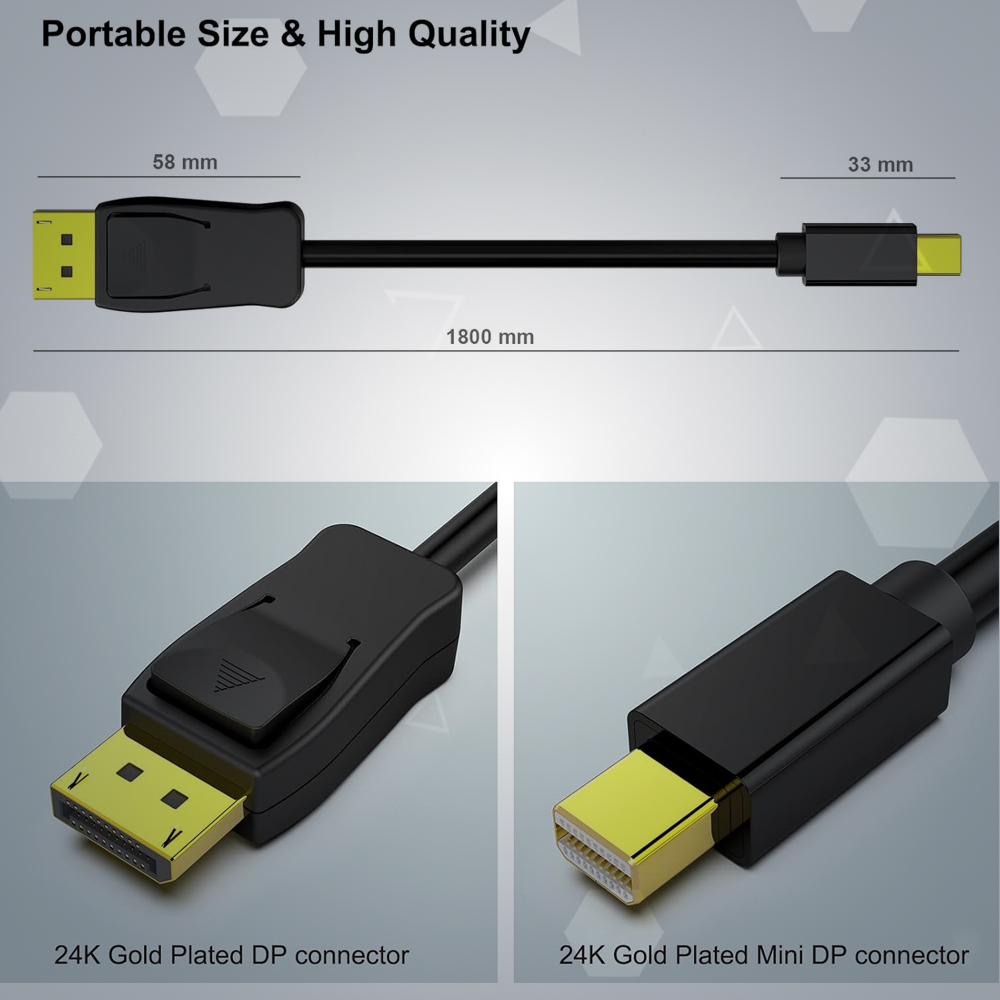 Cabo Mini DisplayPort pra DisplayPort 1,8M Benfei 4K60Hz