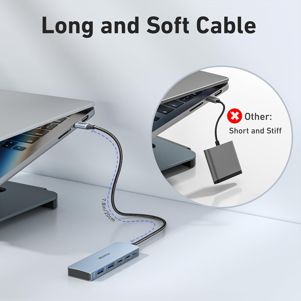 Benfei Hub Usb C 10Gbps 4 Portas Usb A/C 3.2 Gen 2 Cinza