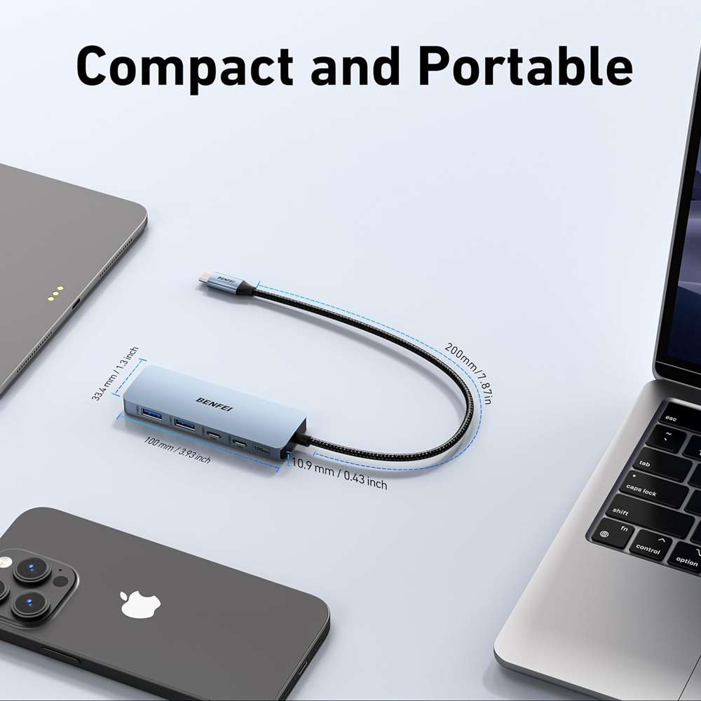 Benfei Hub Usb C 10Gbps 4 Portas Usb A/C 3.2 Gen 2 Cinza