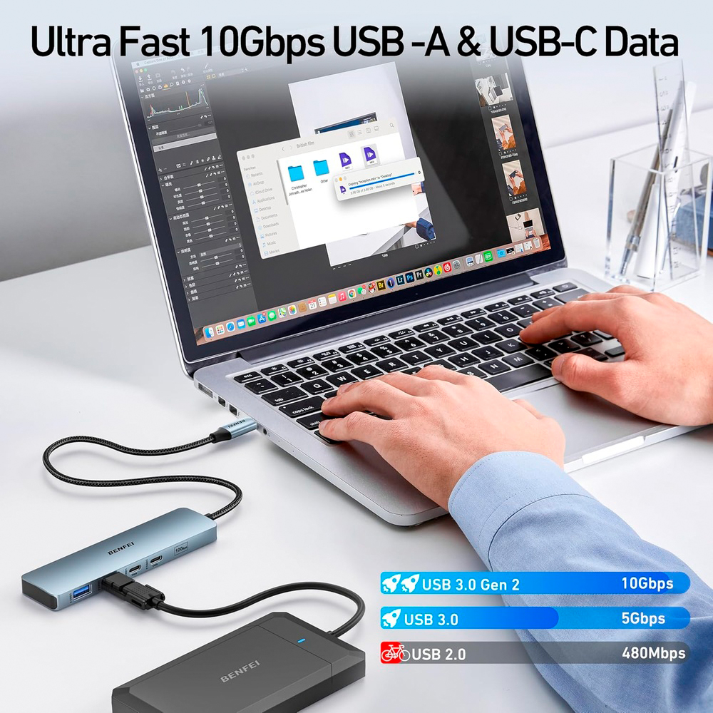 Benfei Adaptador Hub USB-C 6 Em 1 HDMI 4K 60Hz PD 100W
