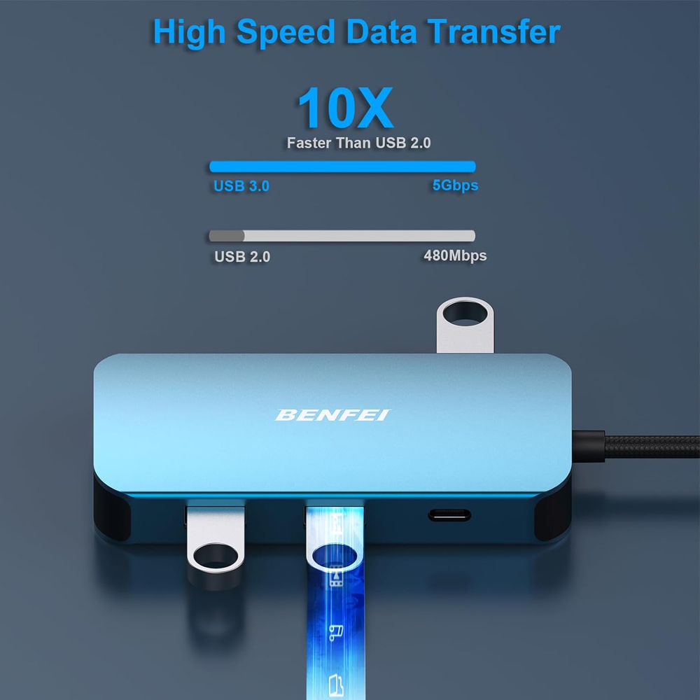 Hub USB C Benfei MST 8 em 1 Hdmi Vga Usb 3.0 100W PD Aux