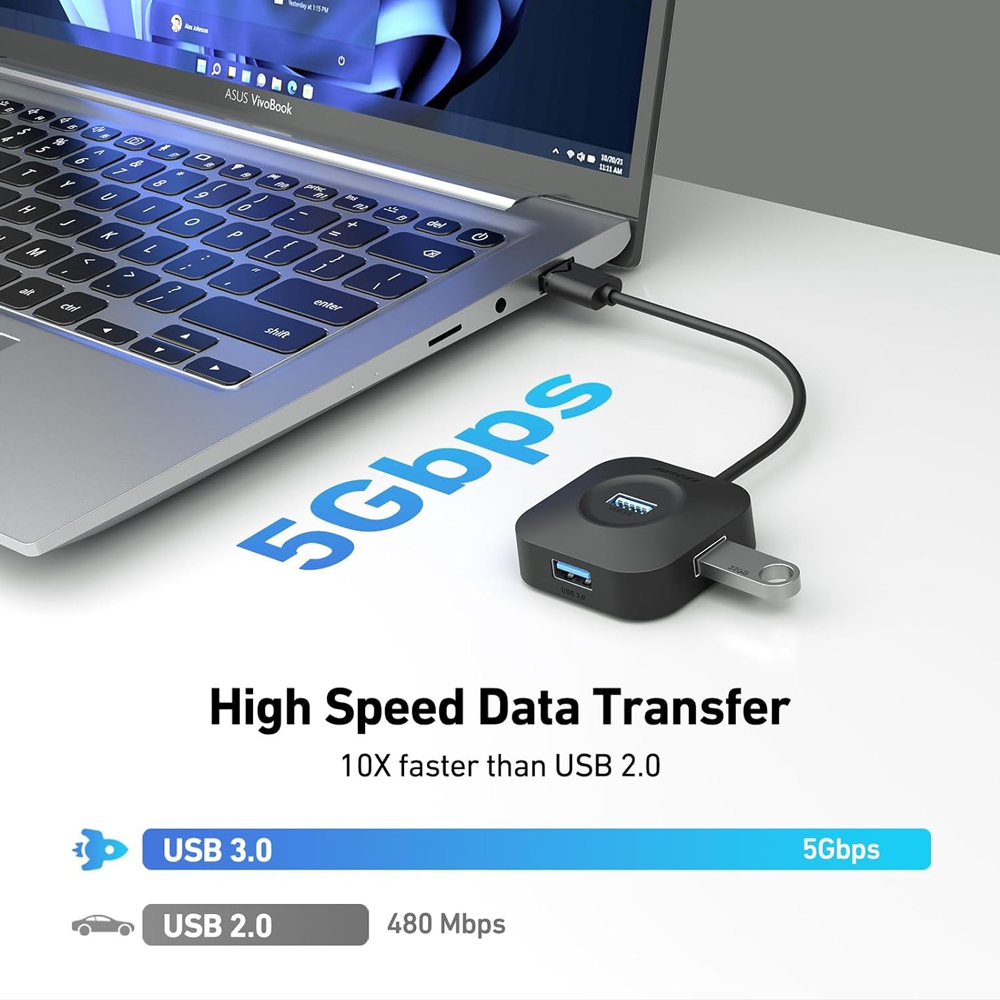 Benfei Hub USB 3.0 4 Portas USB A Ultra Compacto Divisor