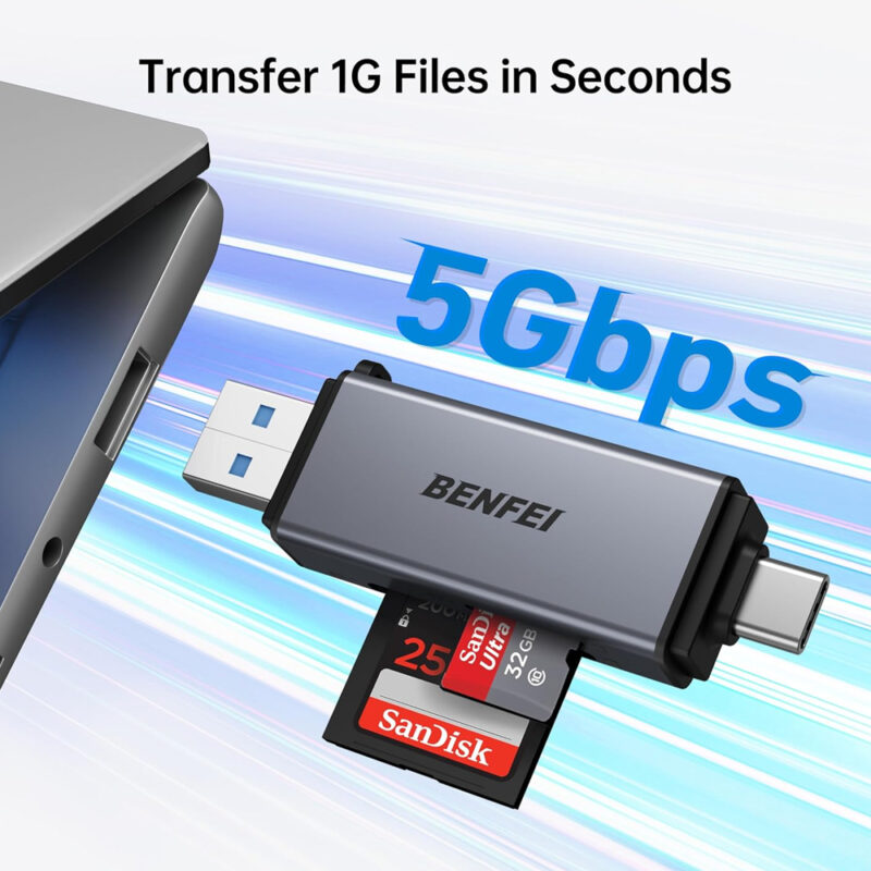 Leitor Cartão Memória Benfei Micro e SD para USB 3.0 A/C