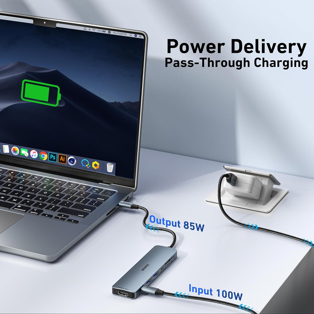 Benfei Hub USB C 7 Em 1 HDMI 4K60Hz Pd100W USB 3.0 SD/FT
