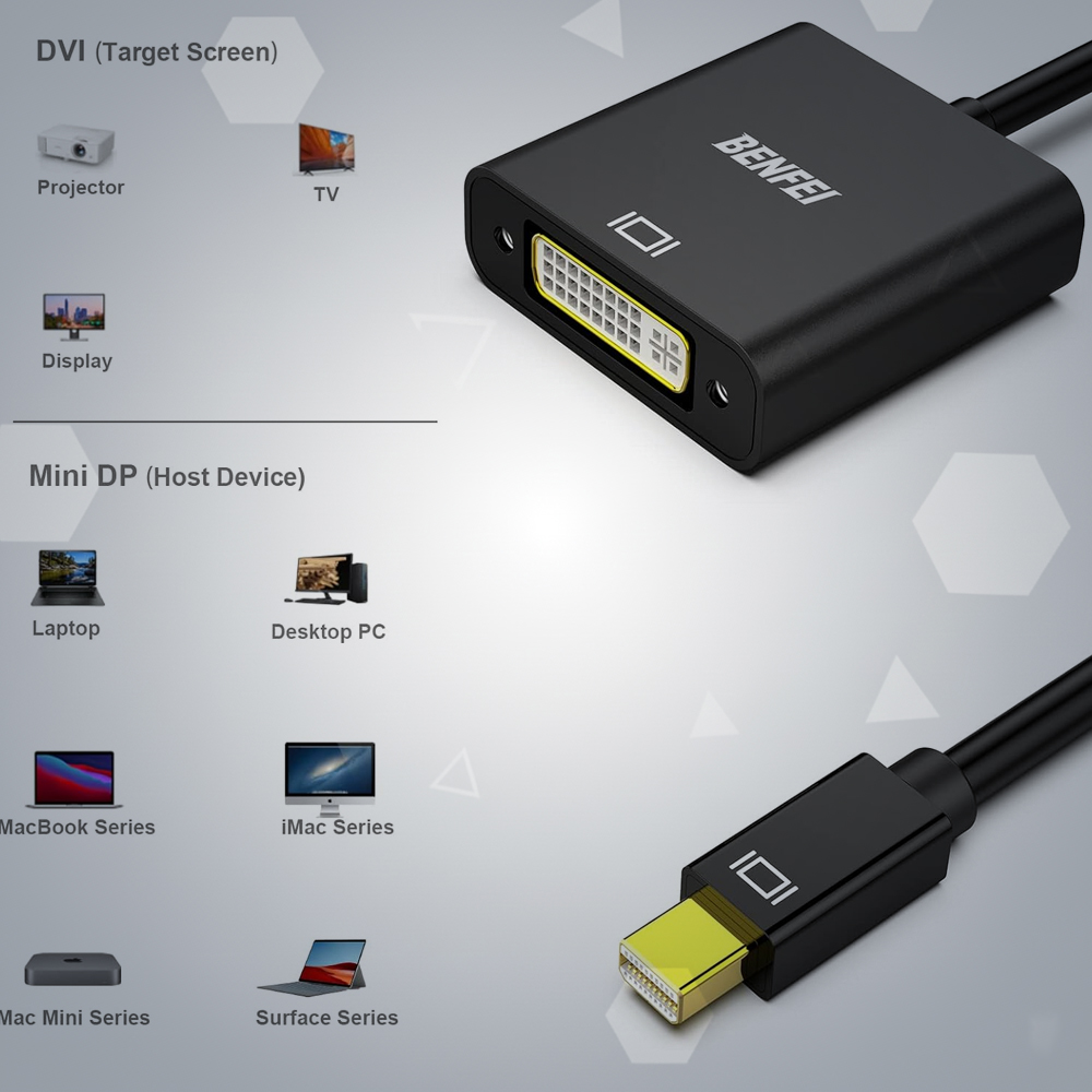 Adaptador Mini DisplayPort P/DVI Benfei 1080p MachoFêmea