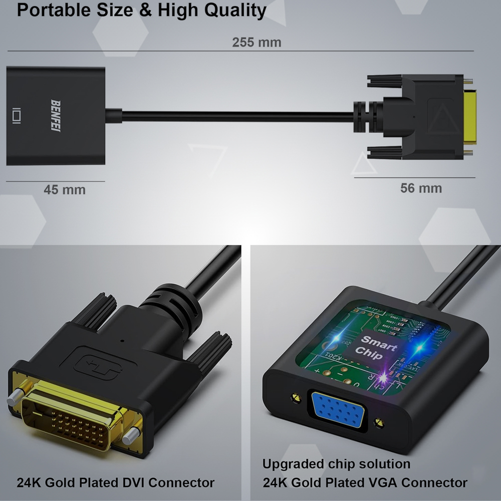 Benfei Adaptador DVI-D 24+1 P/VGA Ativo 1080p MachoFêmea