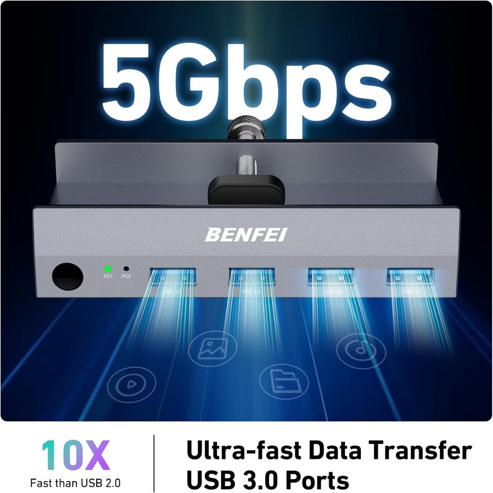 Benfei KVM Switch HDMI 8K 60Hz 4 Portas USB 3.0 Hub p/PC